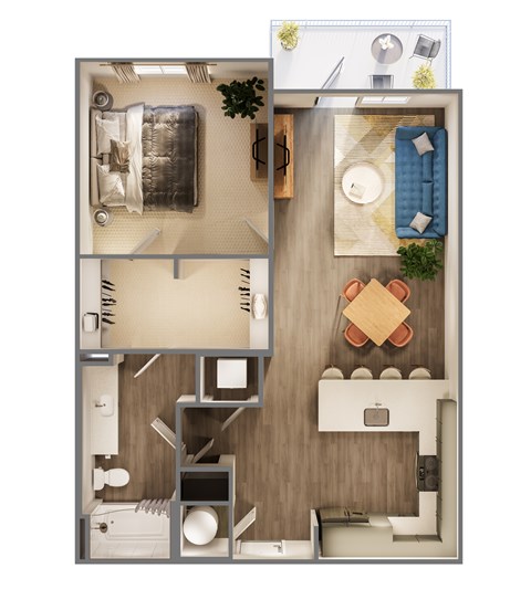 Floor plan for 1 bed, 10 baths, 762 sqft